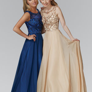 Chiffon Long Dress with Beaded Bodice GL2106